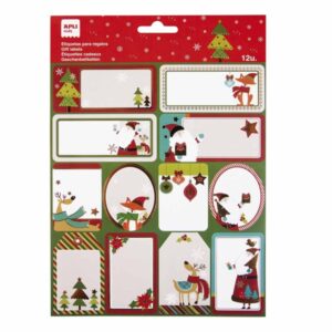 apli pack de 12 etiquetas adhesivas navideñas para regalos tamaños y diseños surtidos espacio para escribir