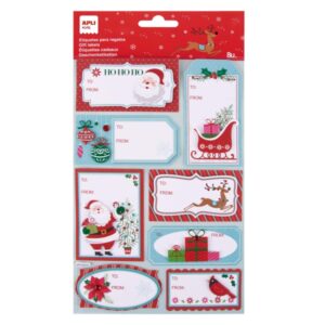 apli pack de 8 etiquetas adhesivas navideñas para regalos tamaños y diseños surtidos espacio para escribir