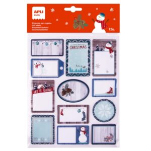 apli pack de 12 etiquetas adhesivas navideñas para regalos tamaños y diseños surtidos espacio para escribir