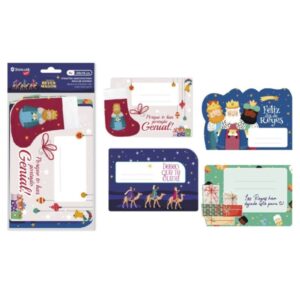 bismark pack de 4 etiquetas grandes adhesivas para regalos tematica reyes magos diseños surtidos espacio para escribir