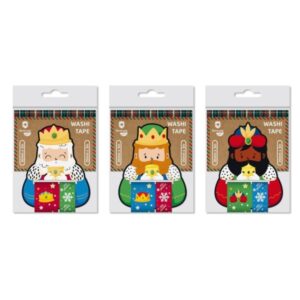 bismark pack de 2 rollos de cinta washi tape navideña para regalos tematica reyes magos medidas 20mmx3m y 30mmx3m 3 diseños aleatorios