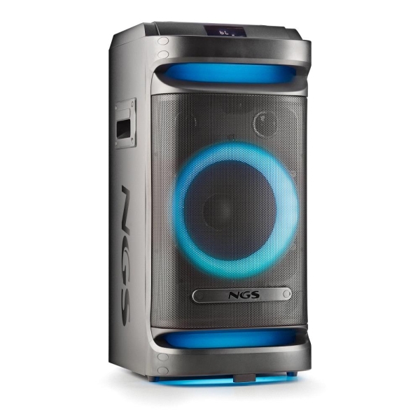 ngs wild space 1 altavoz portatil 900w bluetooth 5.3 con woofer 10" usb y aux iluminacion led autonomia hasta 6h incluye ruedas y troley color negro