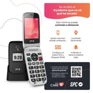 spc polaris telefono movil 4g con pantallas principal 2.8" exterior 1.4" y tapa camara, radio fm, linterna manos libres color negro/plata