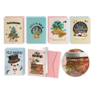 bismark pack de 24 tarjetas de felicitacion navideña con lentejuelas 3d incluye sobres de colores diseños variados
