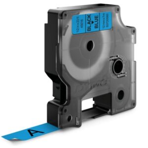 dymo d1 45016 cinta de etiquetas original para rotuladora texto negro sobre fondo azul ancho 12mm x 7 metros s0720560