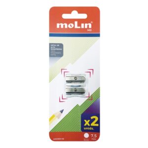 molin pack de 2 afilalapices metalicos de 1 orificio para lapices de hasta 10mm color aluminio