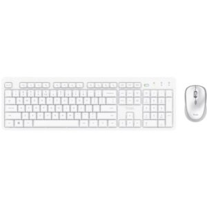 trust ody ii pack de teclado usb inalambrico, teclas multimedia y fn + raton usb inalambrico 800 1600dpi 3 botones teclas y botones silenciosos color blanco