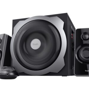 trust tytan juego de altavoces 2.1 usb 120w subwoofer de madera mando a distancia entrada jack 3.5mm color negro
