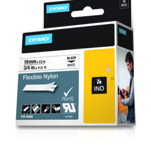 dymo rhino id1 19 cinta de etiquetas original para rotuladora texto negro sobre fondo blanco ancho 19mm x 3.5 metros 18489