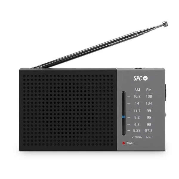 spc jetty lite radio portatil analogica fm/am entrada jack 3.5mm antena telescopica alimentacion con pilas color negro/gris