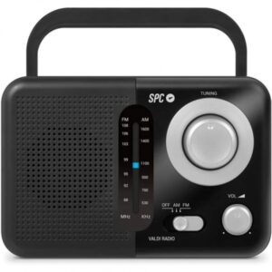spc valdi radio portatil analogica fm/am 0.8w asa de transporte entrada jack 3.5mm antena telescopica alimentacion ac y pilas color negro