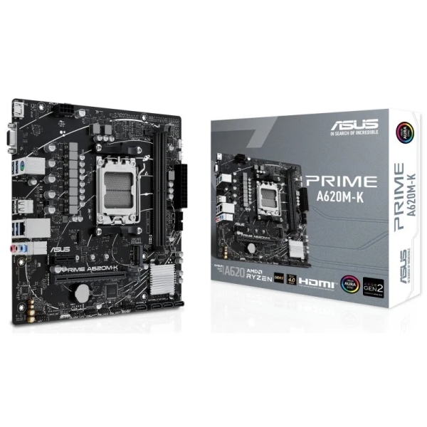 asus prime a620m k placa base amd am5 2x ddr5 hdmi, m.2, pcie, 4x sata iii, usb 2.0, 3.2, rj 45, vga, factor microatx