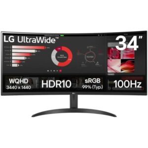 lg ultrawide monitor 34" curvo led va wqhd 100hz hdr10 freesync respuesta 5ms angulo de vision 178º 21:9 hdmi, displayport vesa 100x100mm