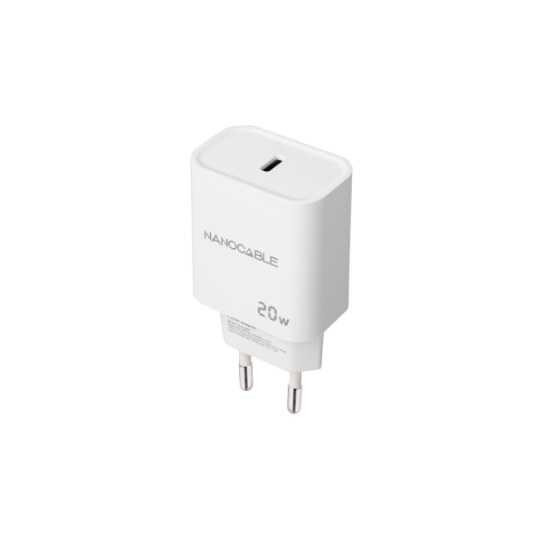 nanocable cargador de pared usb c/pd 20w color blanco
