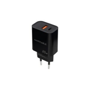 nanocable cargador de pared usb c/pd + usb a/qc 20w color negro
