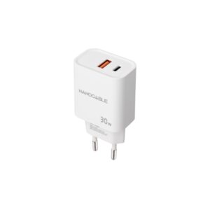 nanocable cargador de pared usb c/pd + usb a/qc 30w color blanco