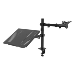 unykach uk1420 soporte de mesa con brazo articulado para monitor de 10" 32" + soporte para portatil giratorio, inclinable y extensible gestion de cables peso max 10kg vesa 100x100mm