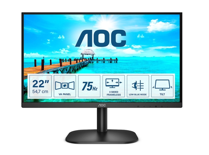 aoc monitor 21.5" wled fullhd 75hz angulo de vision 178° hdmi, vga, audio montaje vesa 100x100
