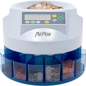 avpos contador/clasificador de monedas ccm6 monedas desde 1 centimo hasta 2 euros color blanco/azul