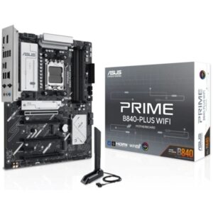 asus prime b840 plus wifi placa base am5 wifi, bluetooth, 4x ddr5, 3x m2, 4x sata iii, pcie 3.0, 4.0, usb 2.0, 3.2, usb c, rj 45, hdmi, displayport factor de forma atx