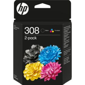 hp 308 negro + color pack de 2 cartuchos de tinta originales 6l6s6ue