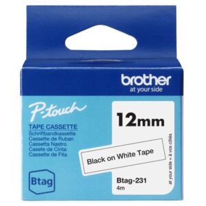 brother btag 231 cinta 12mm texto negro sobre fondo blanco medidas 12mmx4 metros apta para ptn10, ptn20, ptn25bt