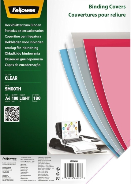 fellowes pack de 100 portadas para encuadernar de polietileno a4 180 micras producto reciclable transparentes