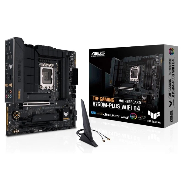 asus tuf gaming b760m plus wifi d4 placa base lga 1700 wifi, bluetooth, 4x ddr4, 2x m.2, 4x sata iii, pcie 4.0, 5.0 rj 45, usb a, usb c factor de forma microatx