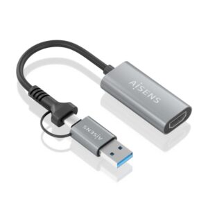 aisens conversor aluminio usb a+usb c a hdmi 1080p@60hz usb a/m+usb c/m hdmi/h 15cm color gris