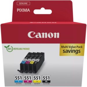 canon cli551 multipack de 4 cartuchos de tinta originales negro, cyan, magenta y amarillo 6509b015