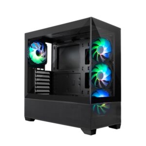 coolbox ga250 vision caja torre atx, micro atx, mini itx frontal y lateral cristal templado tamaño hdd 2.5", 3.5" usb a 3.0, usb c y audio 4 ventiladores argb 120mm soporta refrigeracion liquida