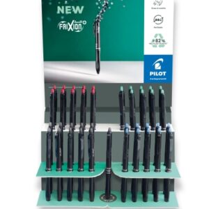 pilot frixion ball plus expositor de 40 boligrafos borrables punta de 0.7mm y trazo de 0.35mm recargables 80% de plastico reclclado colores surtidos