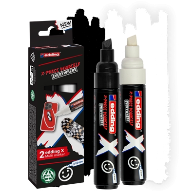 edding x 6900 pack de 2 rotuladores multisuperficie permanentes de tinta opaca punta biselada con trazo 2 10mm color blanco y negro