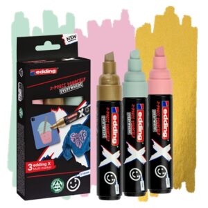 edding x 6900 pastel pack de 3 rotuladores multisuperficie permanentes de tinta opaca punta biselada con trazo 2 10mm color oro, verde menta y rosa pastel