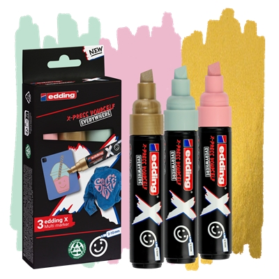 edding x 6900 pastel pack de 3 rotuladores multisuperficie permanentes de tinta opaca punta biselada con trazo 2 10mm color oro, verde menta y rosa pastel