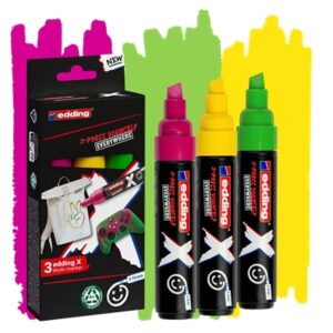 edding x 6900 caramelo pack de 3 rotuladores multisuperficie permanentes de tinta opaca punta biselada con trazo 2 10mm color amarillo, verde y magenta