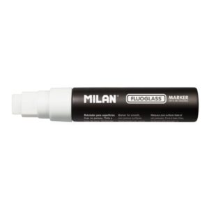 milan fluoglass rotulador para superficies lisas punta plana trazo de 8 a 15mm tinta al agua borrado facil color blanco