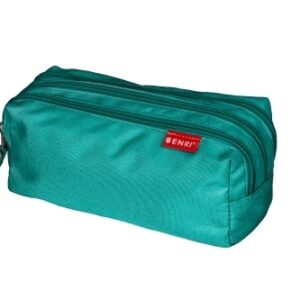 enri estuche portatodo con 3 compartimentos cierres de cremallera fabricado en poliester color verde azulado