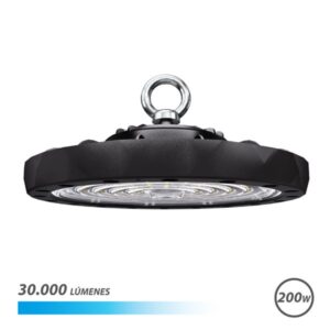 elbat lampara led ufo de techo potencia: 200w lumenes: 30000 luz fria: 6500k ac 100 240v diametro: 32,8cm angulo ajustable color negro