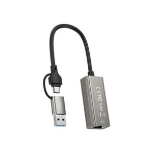 xo hub018 adaptador de red rj45 a usb 3.0 y usb c color plata