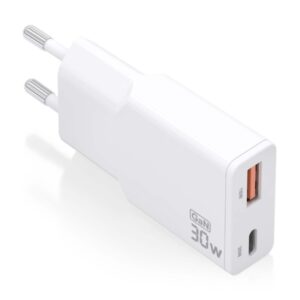 aisens cargador gan ultra delgado 30w 1xusb c pd3.0 qc4.0 1xusb a qc3.0 color blanco