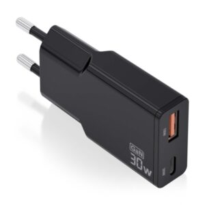 aisens cargador gan ultra delgado 30w 1xusb c pd3.0 qc4.0 1xusb a qc3.0 color negro