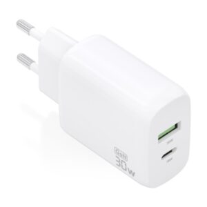 aisens cargador gan 30w 1xusb c pd3.0 qc4.0 1xusb a qc3.0 color blanco