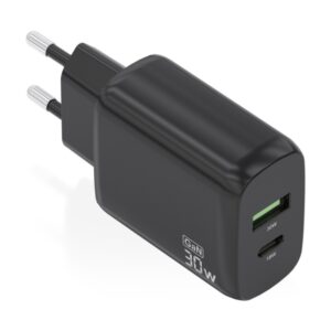 aisens cargador gan 30w 1xusb c pd3.0 qc4.0 1xusb a qc3.0 color negro