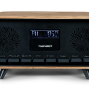 thomson rt850bt altavoz retro bluetooh radio reloj despertador potencia musical 30w color madera/negro