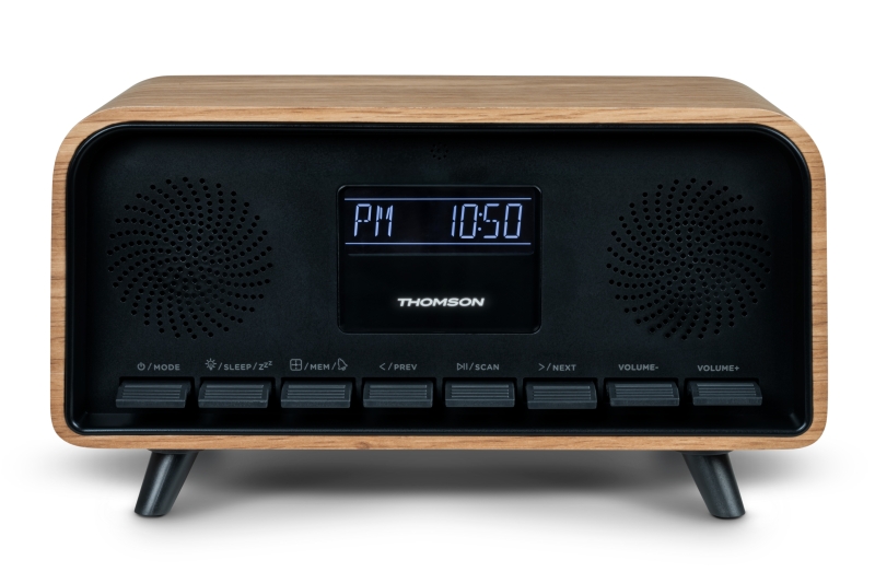 thomson rt850bt altavoz retro bluetooh radio reloj despertador potencia musical 30w color madera/negro