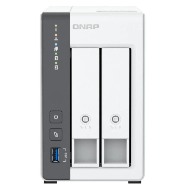 qnap ts 216g nas torre procesador arm cortex a55 memoria 4gb 2 bahias 2.5", 3.5" usb, rj 45 2.5gb ventilador 70mm