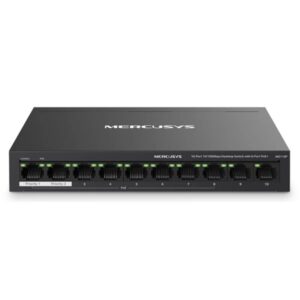 mercusys switch 10 puertos rj45 10/100mbps 8 puertos poe largo alcance hasta 250m en modo extendido carcasa de metal