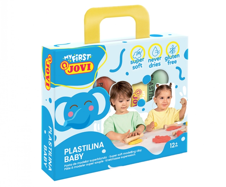 jovi my first plastilina estuche de 4 pastillas de plastilina 38gr super blanda estimula creatividad y sensibilidad tactil fortalece musculos de manos y dedos colores surtidos