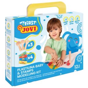 jovi my first plastilina kit de modelaje con 4 pastillas de plastilina 38gr + 3 estampadores de madera super blanda estimula creatividad y sensibilidad tactil fortalece musculos de manos y dedos colores surtidos